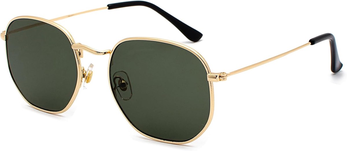 Veelhoekige zonnebril voor heren en dames, licht zeshoekig metalen frame, UV400-bescherming