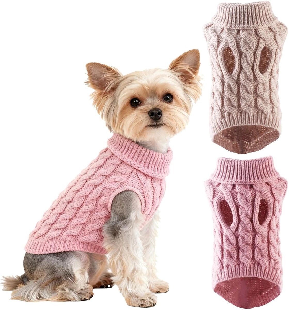 Truien, gebreide coltrui, warme winterse hondentruien voor kleine honden en puppy's, gezellige acryl teckeltrui, zachte twist gebreide huisdierkleding voor honden en katten (kaki +