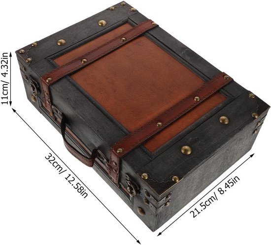 Houten schatkist - Decoratieve opbergdoos - Retro houten koffer met handvat - voor souvenirs Antieke koffer Piratenkist voor feestaccessoires — afbeelding 4
