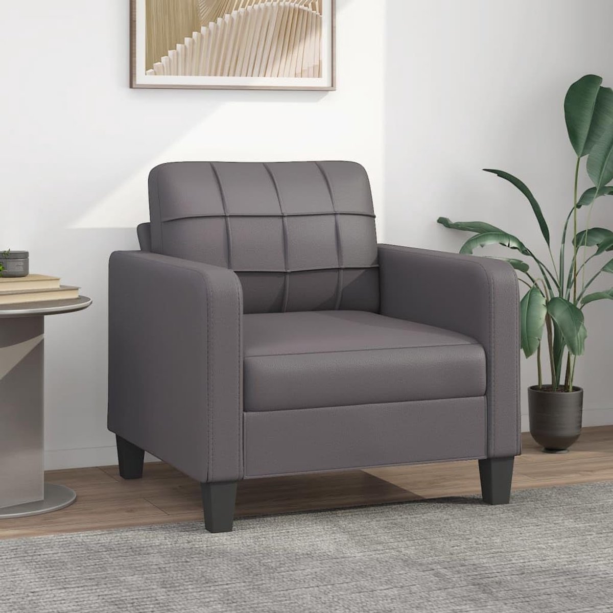 Slaapbank met zachte bekleding voor woonkamer / kantoor moderne bank kunstleer woonkamer bank 1-zits/2-zits/3-zits, grijs kunstleer 60 cm