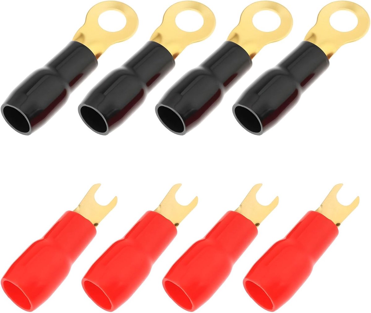 8 stuks kabelklemmenblokken, vorkschoenen, 8 mm, rood en zwart, isolatie, compatibel met 20 mm² voedingskabel