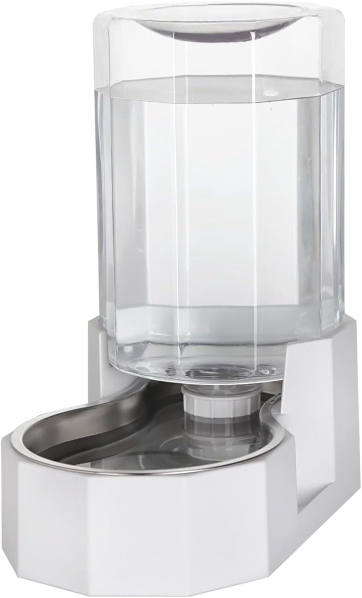 Waterdispenser voor grote honden: automatische waterdispenser met zwaartekrachttoevoer – gemakkelijk te reinigen – roestvrijstalen kom voor kittens en puppy's – woonkamer of garage (wit, 7 l)