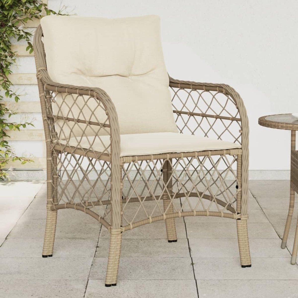 Set van 2 tuinstoelen met kussens beige, PE-rotan, gevoerde kussens en afneembare waszakken, stalen frame gepoedercoat, max. 110 kg