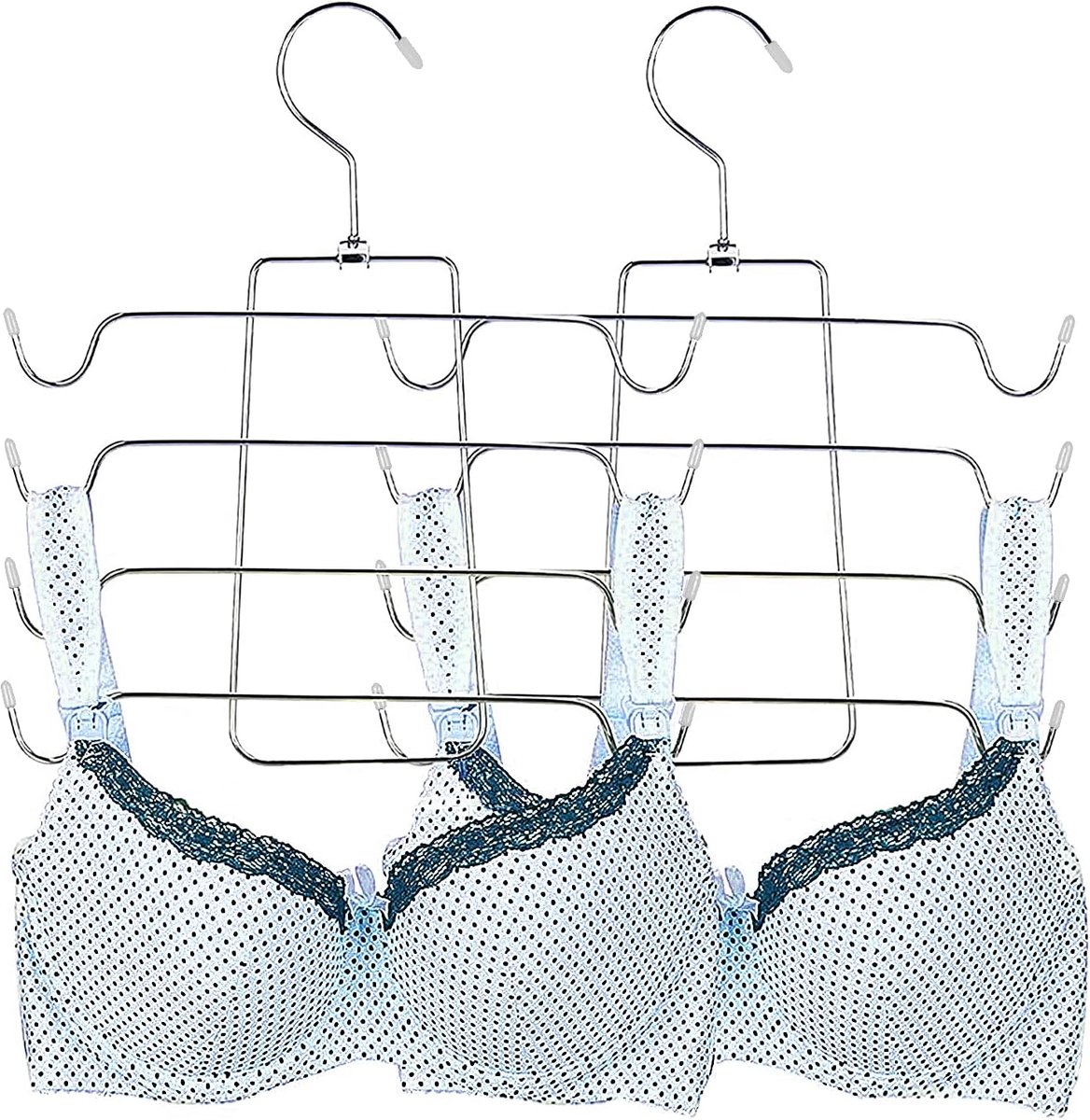 2 Stukken Meerlaagse Kleerhangers, Ruimtebesparend, Multifunctionele Kleerhangers, Opvouwbaar, voor Tanktops, Cami, BH, Zwemkleding (Grijs)