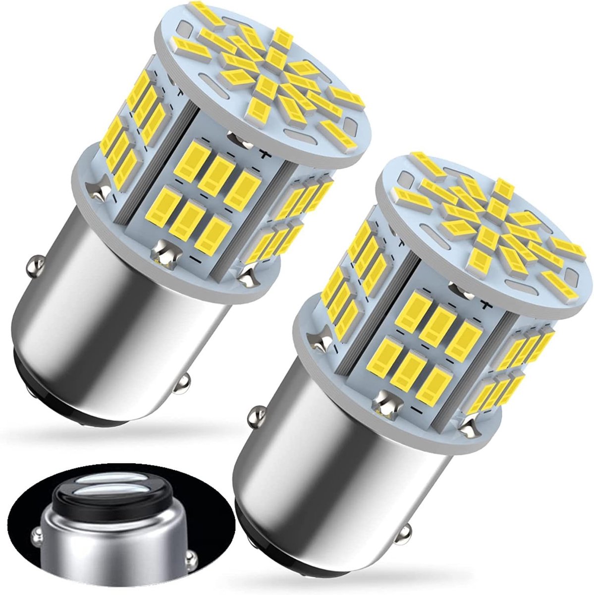 1157 Bay15d led-lampen, 12 V, 24 V, 54 SMD super helder, wit, 6000 K, voor remlicht, remlicht, achterlicht, enz. Niet geschikt voor boten. (2 stuks)