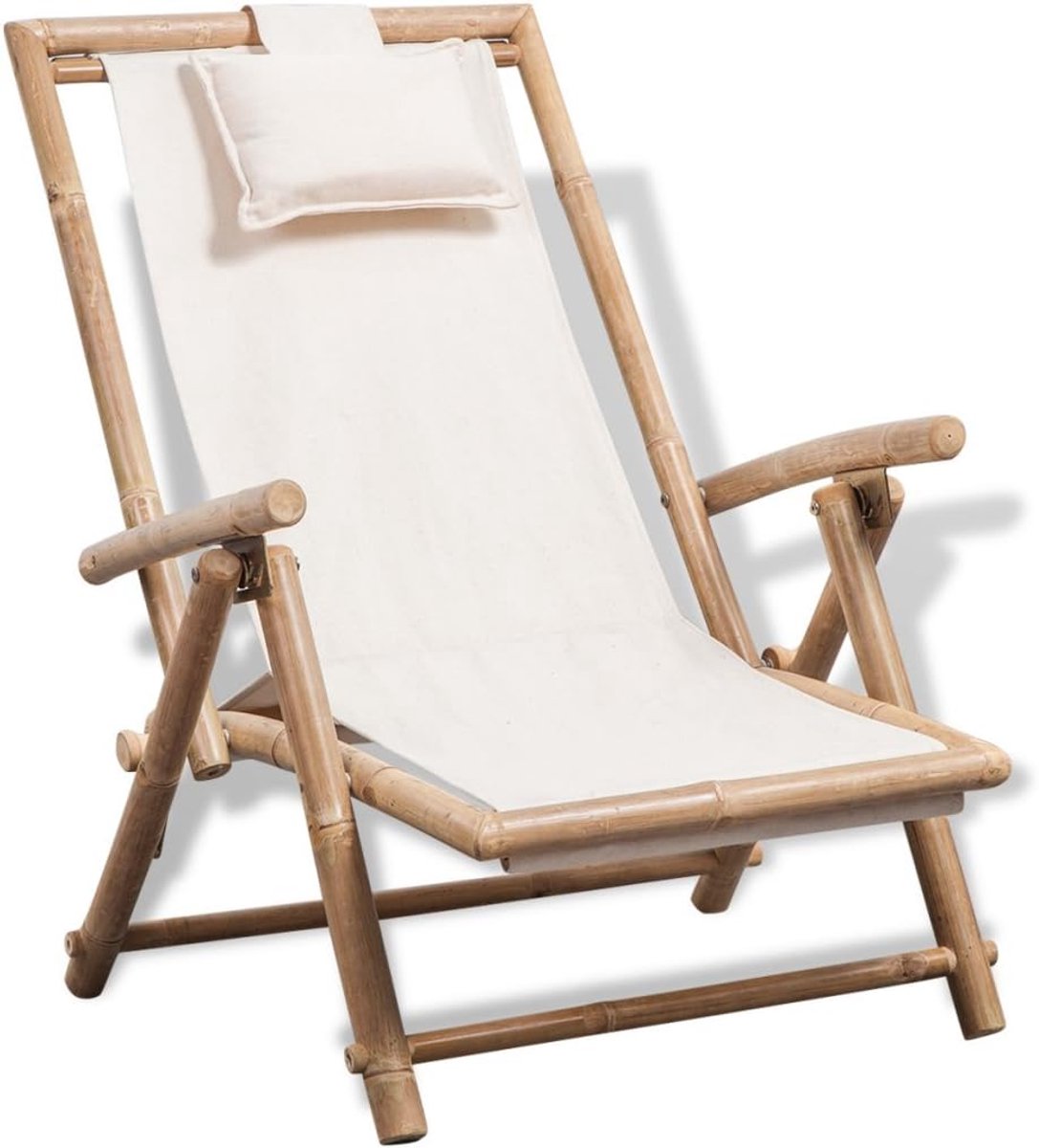 Ligstoel tuinstoel klapstoel opvouwbare tuinligstoel van bamboe en zeildoek 1100 x 64 x (71-91) cm