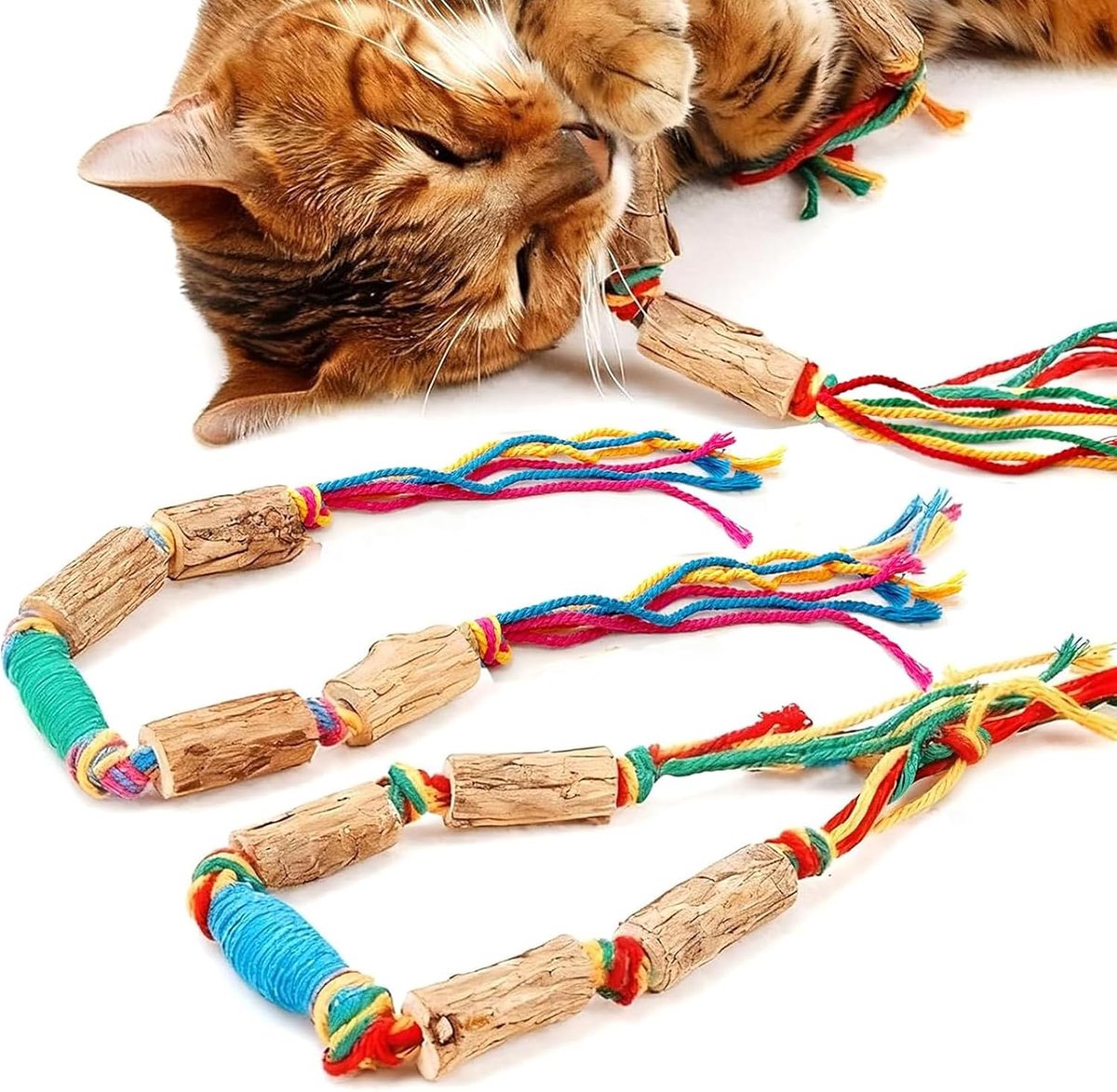 2 stuks kattenspeelgoed van natuurlijk touw, kattenspeelgoed voor kattenkruid en matatabi voor tandreiniging, bijtring voor kat voor entertainment en mondverzorging, blauw en groen