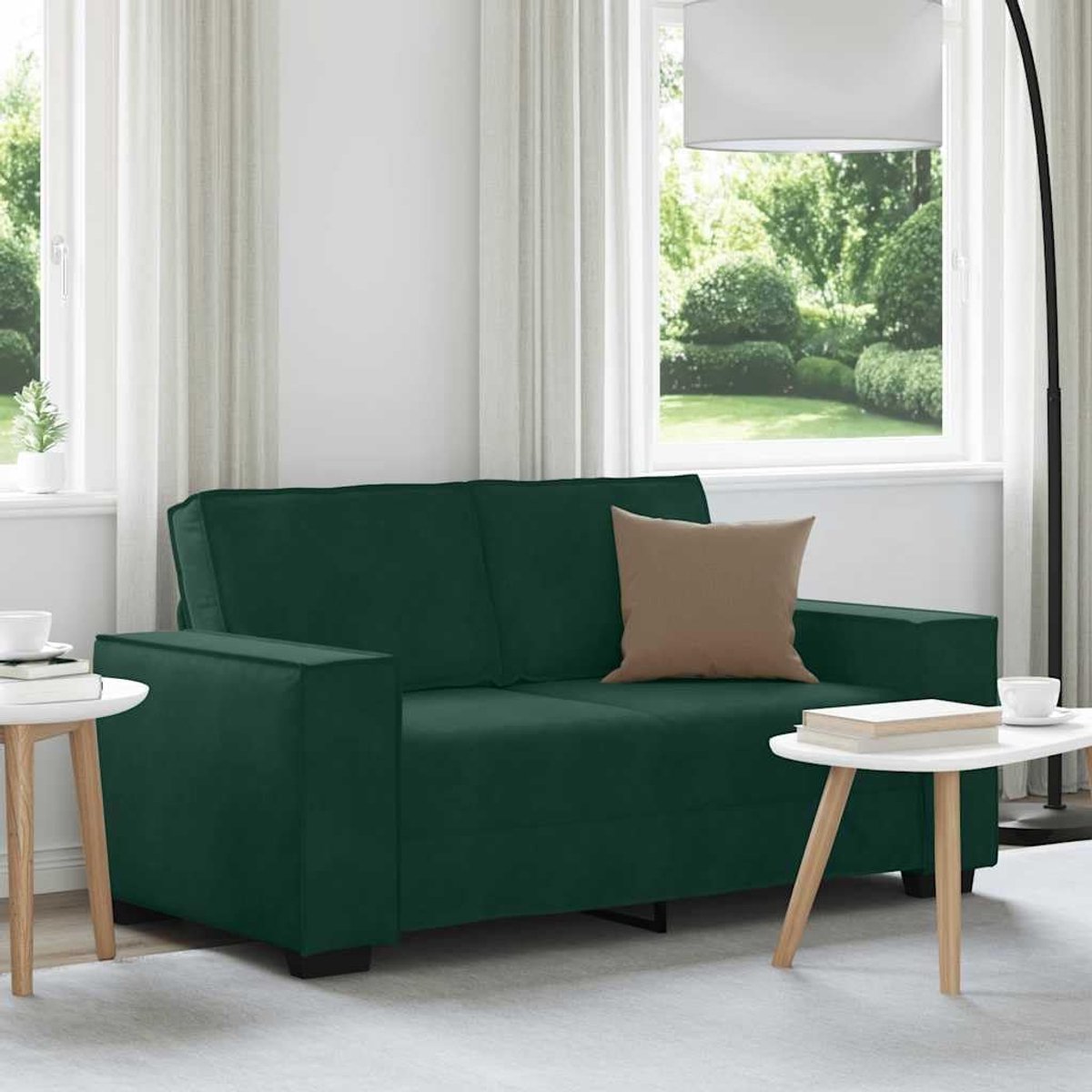 2-zitsbank, donkergroen, 160 x 78 x 84 cm, fluwelen gestoffeerde bank, zitmeubel met brede armleuningen en robuust houten metalen frame, voor woonkamer, kantoor