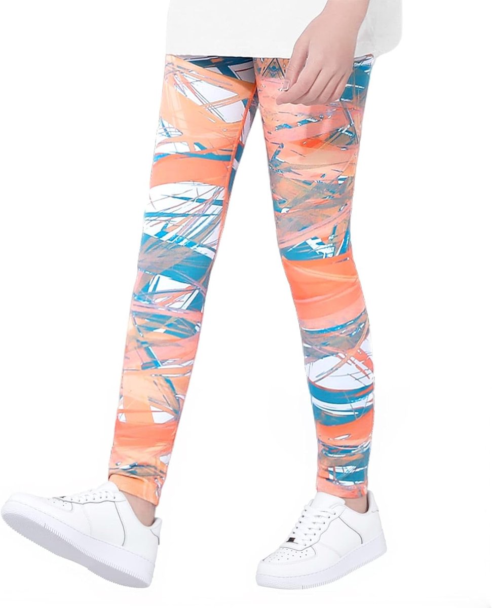 Leggings Meisjes Kleurrijke Printed Sports Pants Hoge Taille Sport Leggings Lange Elastische Gym Broek Zachte Gym Broek Yoga Broek Tiener Activewear voor Fitness Sport 6-13 jaar, Maten 116-164