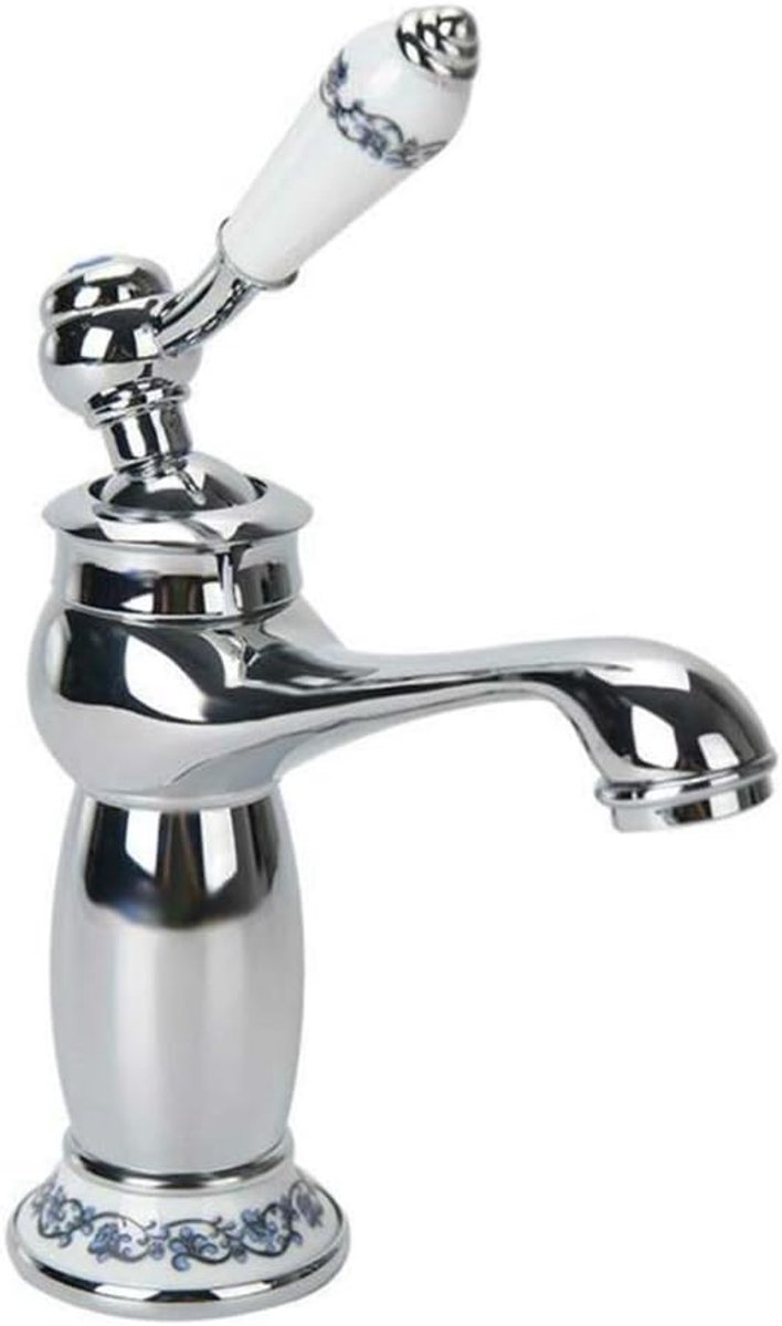 Kraan van messing en keramiek voor wastafel, eengreepsmengkraan vintage (zilver)