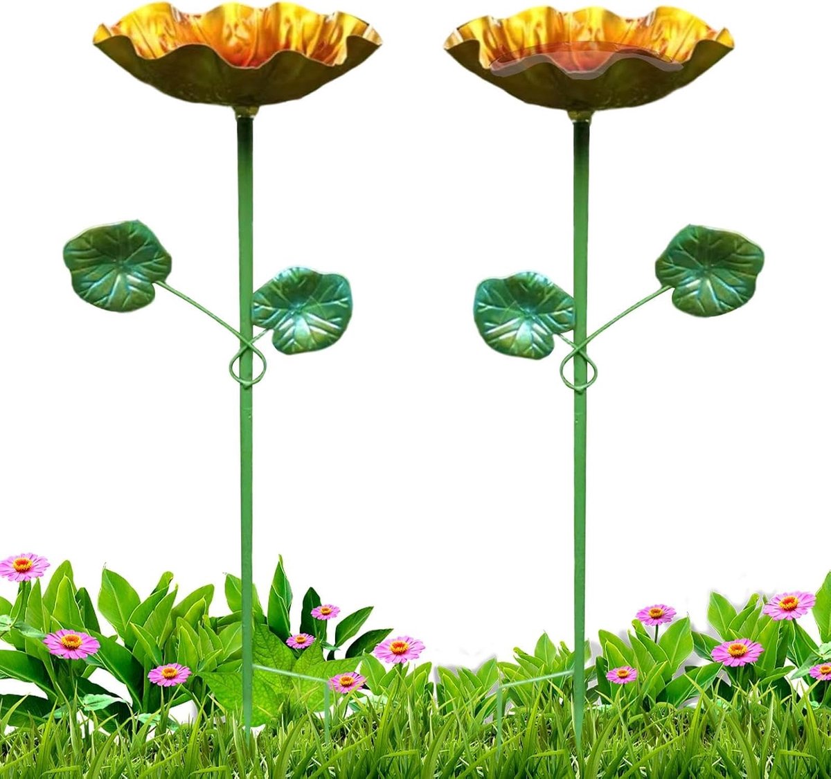 Drinkbak met grondpen, decoratieve drinkbak, metalen badkuip voor buiten, voor terras, binnenplaats, gazon, bijen,