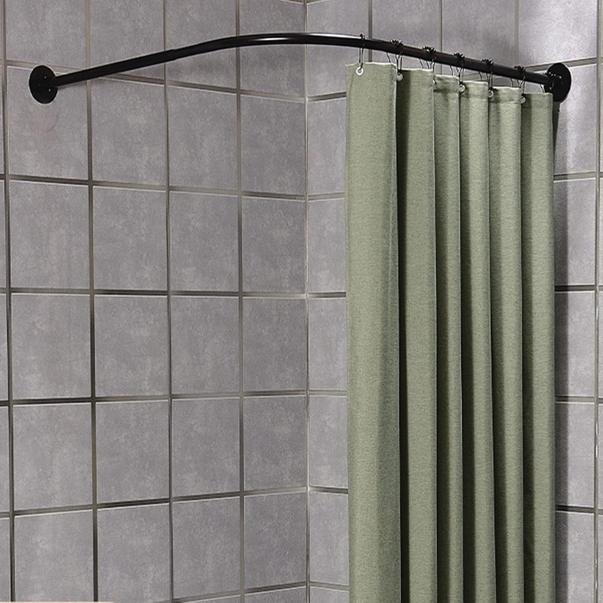 Rekbare hoek douchegordijnstang, 304 roestvrij stalen L-vormige badkamer badkuip hoek douchegordijn roederek voor badkamer, keuken, montage (afmetingen: B 70-95 cm x 90-130 cm