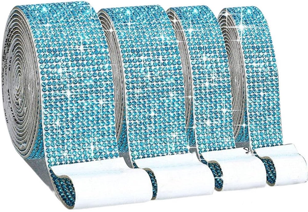 4 rollen zelfklevende strass strips diamant bling kristal edelsteen lint sticker, glanzende doe-het-zelf ambachten kunst decoratieve sticker met 2 mm steentjes voor telefoon, auto en woondecoratie