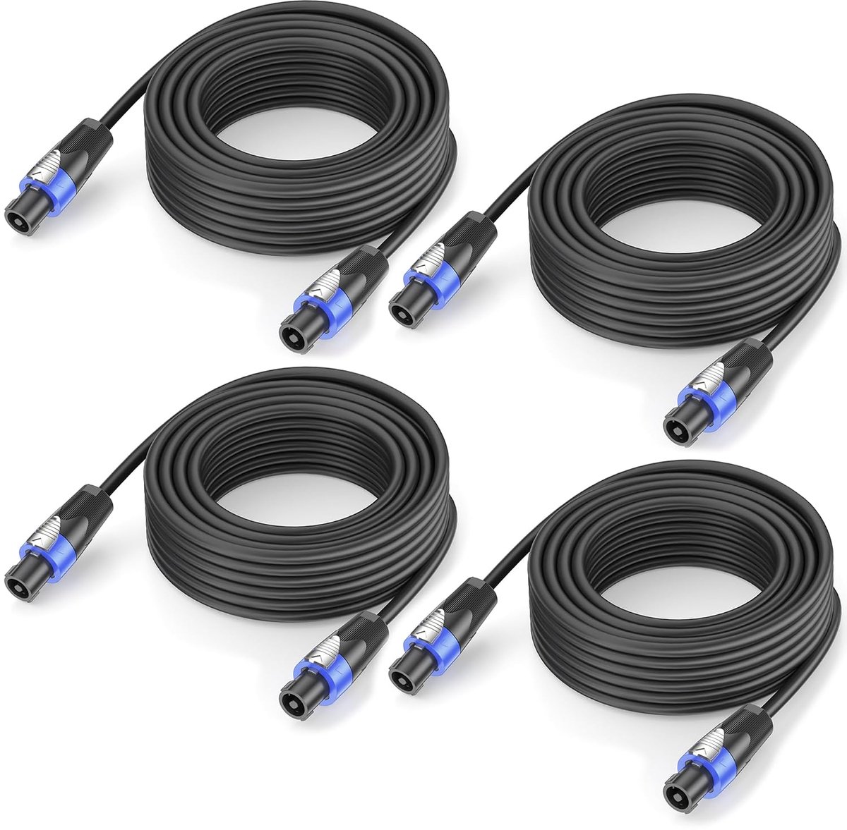 4Pack 1M Speakon naar Speakon-Kabel M-M voor Heavy-Duty Audio 15AWG 2-Aderige Luidsprekerkabel met Twist Lock
