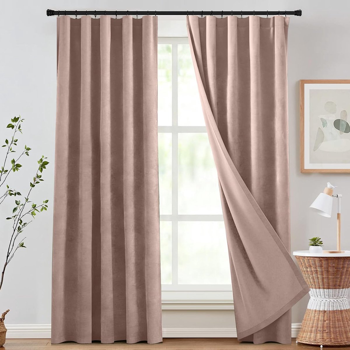 100% verduisteringsgordijnen, zware chenille, ondoorzichtige gordijnen met plooiband, 2 stuks, 510 g/m² dikke verduisteringsgordijnen, thermogordijn voor woonkamer, slaapkamer, 274 x 132 cm (h