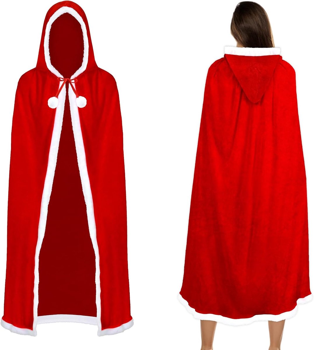 fluwelen kerstcape, kerstman dames, cape in kerstkostuum, kort fluweel, rood, kerstcape voor meisjes en dames, voor cosplay, kerstfeesten