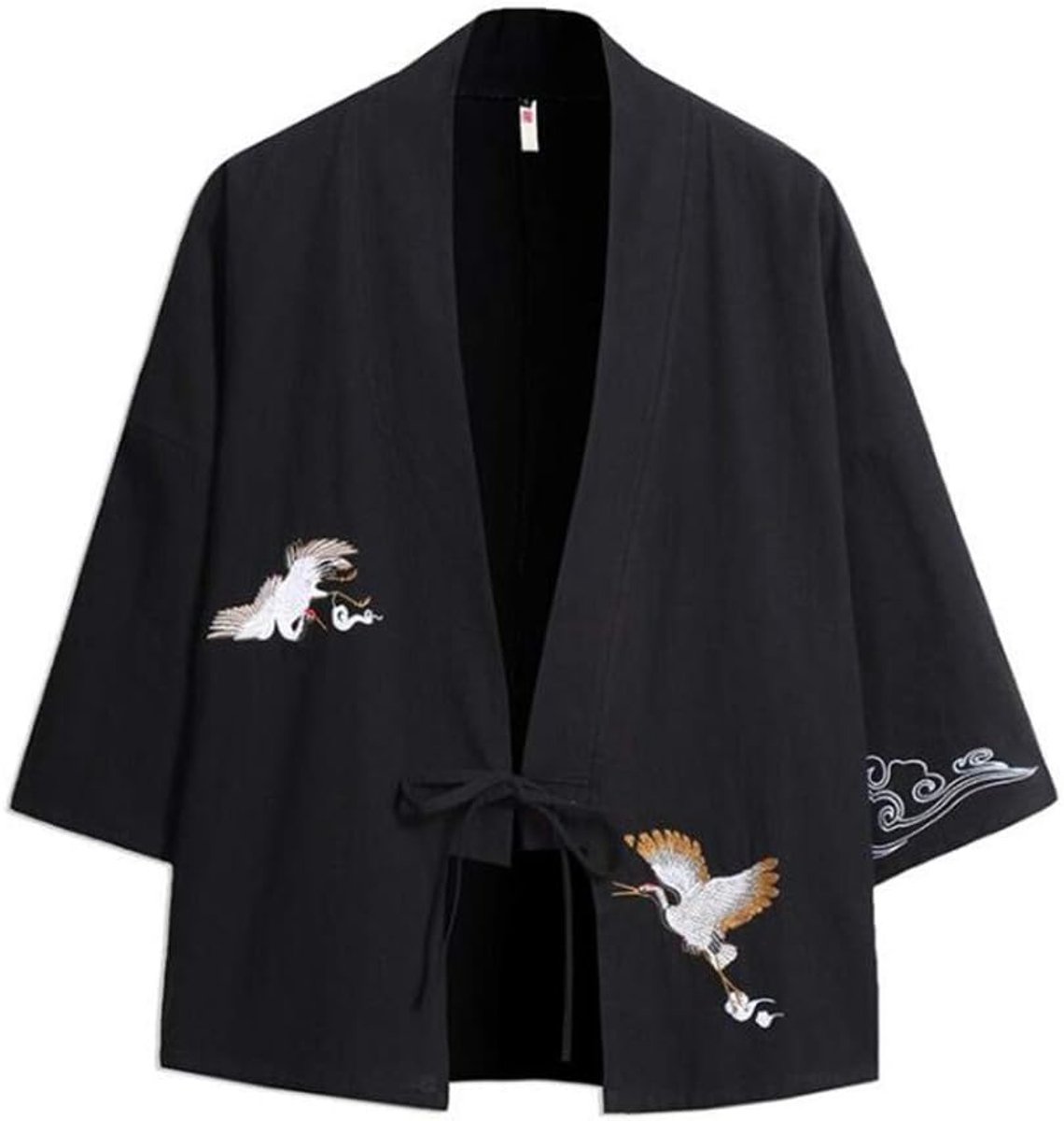 Sugar Traditionele kimono voor heren, zwart, katoen, goede kwaliteit, Japanse borderkraan, top, jasje