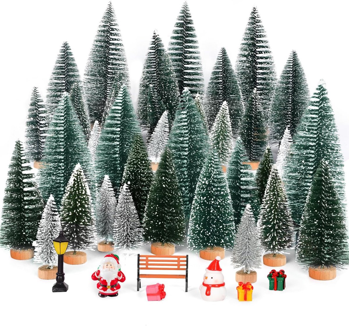 Bomen, 18 stuks kunstmatige kerstbomen miniatuur sneeuw vorst bomen micro landschap bomen voor doe-het-zelf ambachtelijke tafelblad decor woondecoratie met hars mini kerstornamenten
