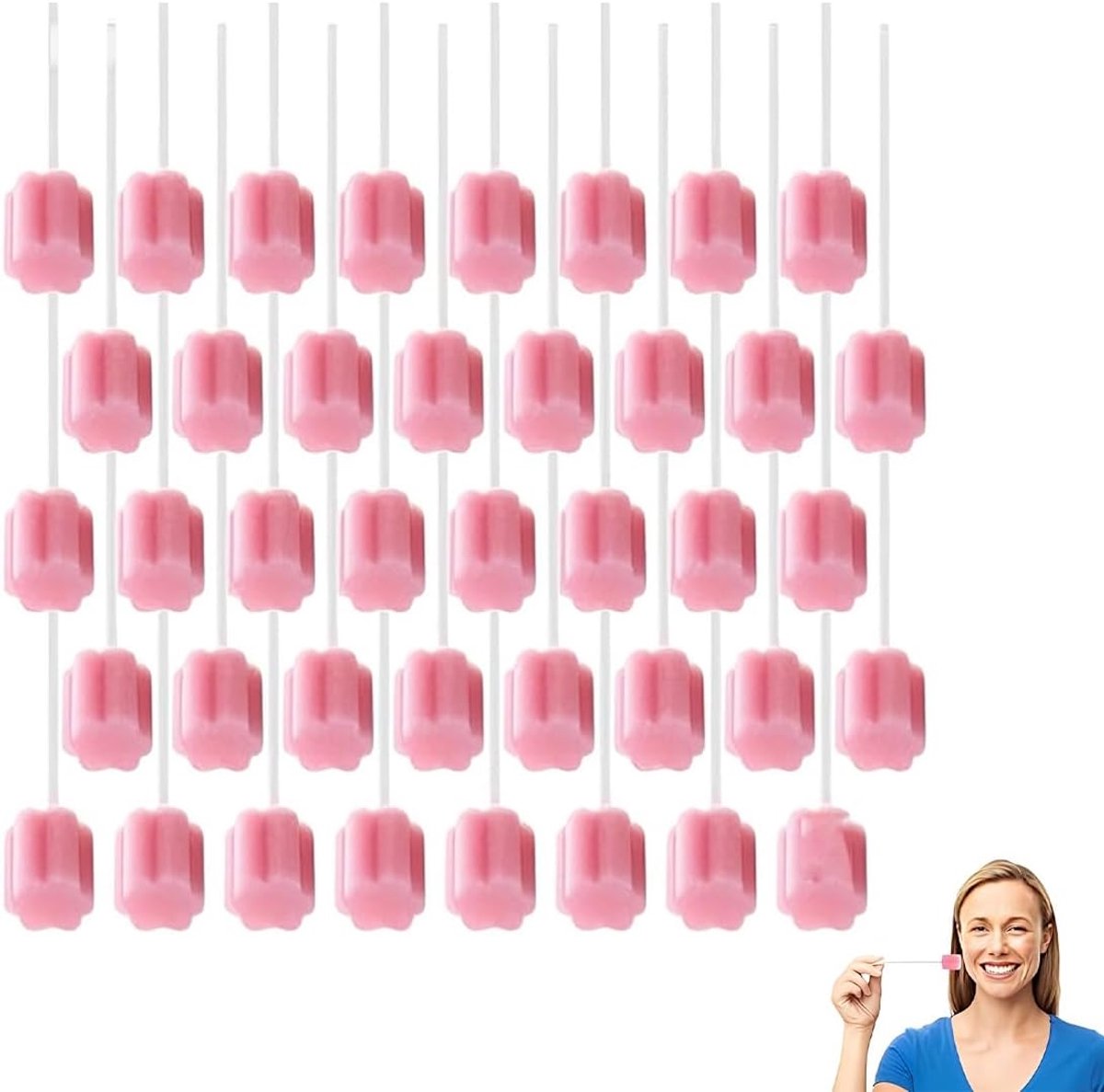 100 stuks steriele sponzen, roze in bloemenvorm, 13,5 cm lang, mondverzorging-applicators