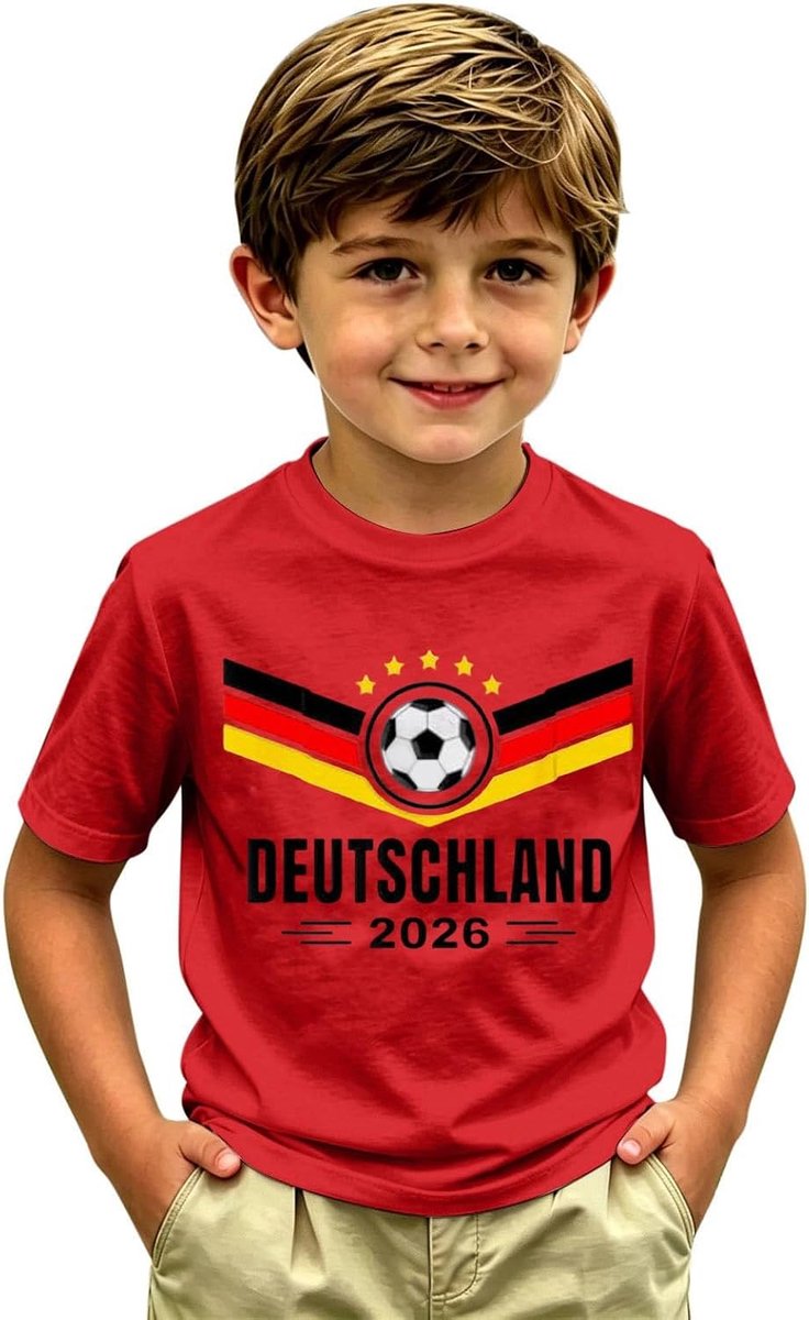 Jungen Fußball T-Shirt Kind Deutschland Trikot Fanshirt mit 3D Druck WM Kurzarm Rundhalsausschnitt Lässige Fanbekleidung Sommer Fußball Freizeit Fans Top Public Viewing Tee Shirt 2026 WM