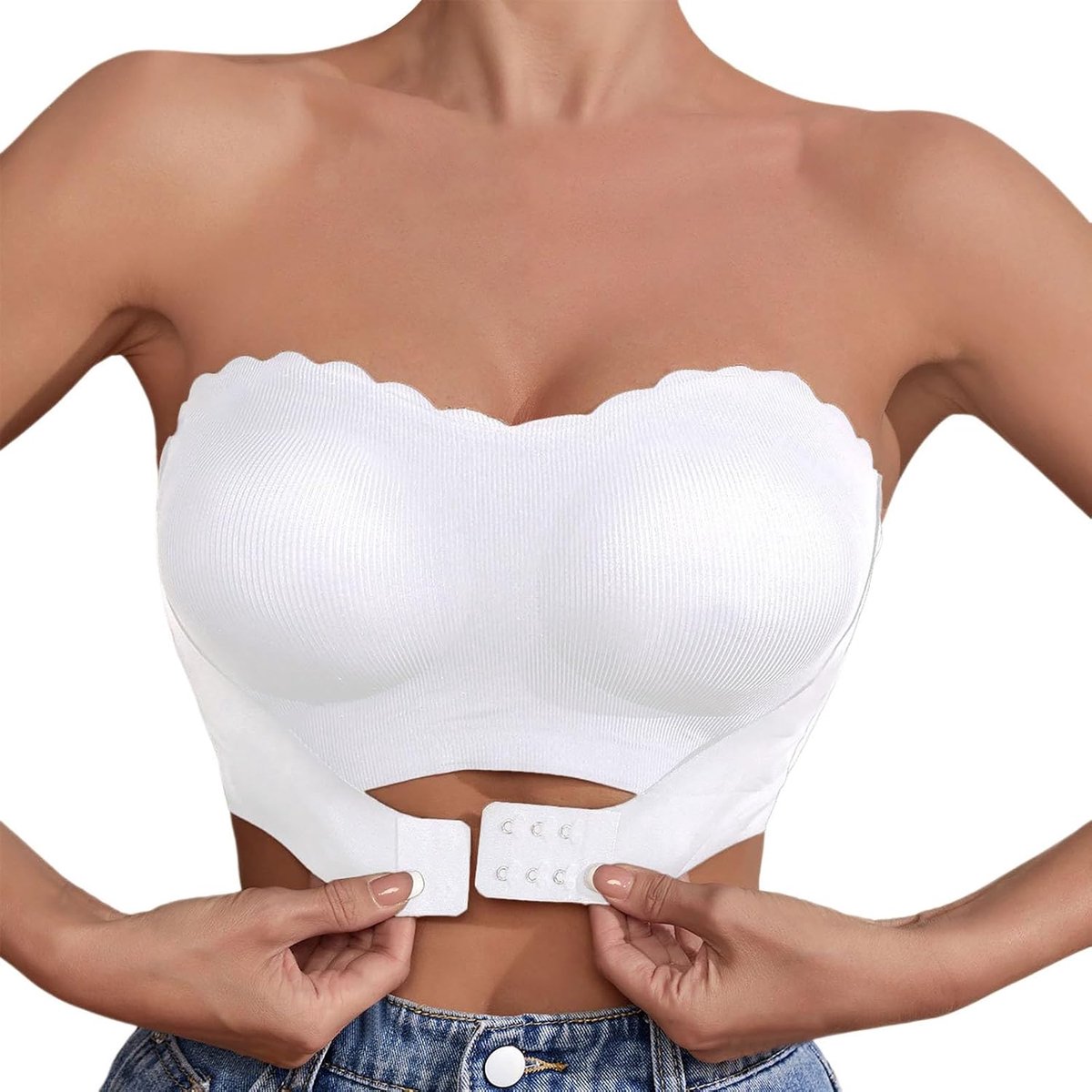 Damen Trägerloser BH Push up Mit Vorderer Schnalle Ohne Bügel Bustier Seamless Soft Super Bequemer Bandeau BH Starker Halt rutschfest Trägerloses Tops Ohne Träger Tube Top Damen