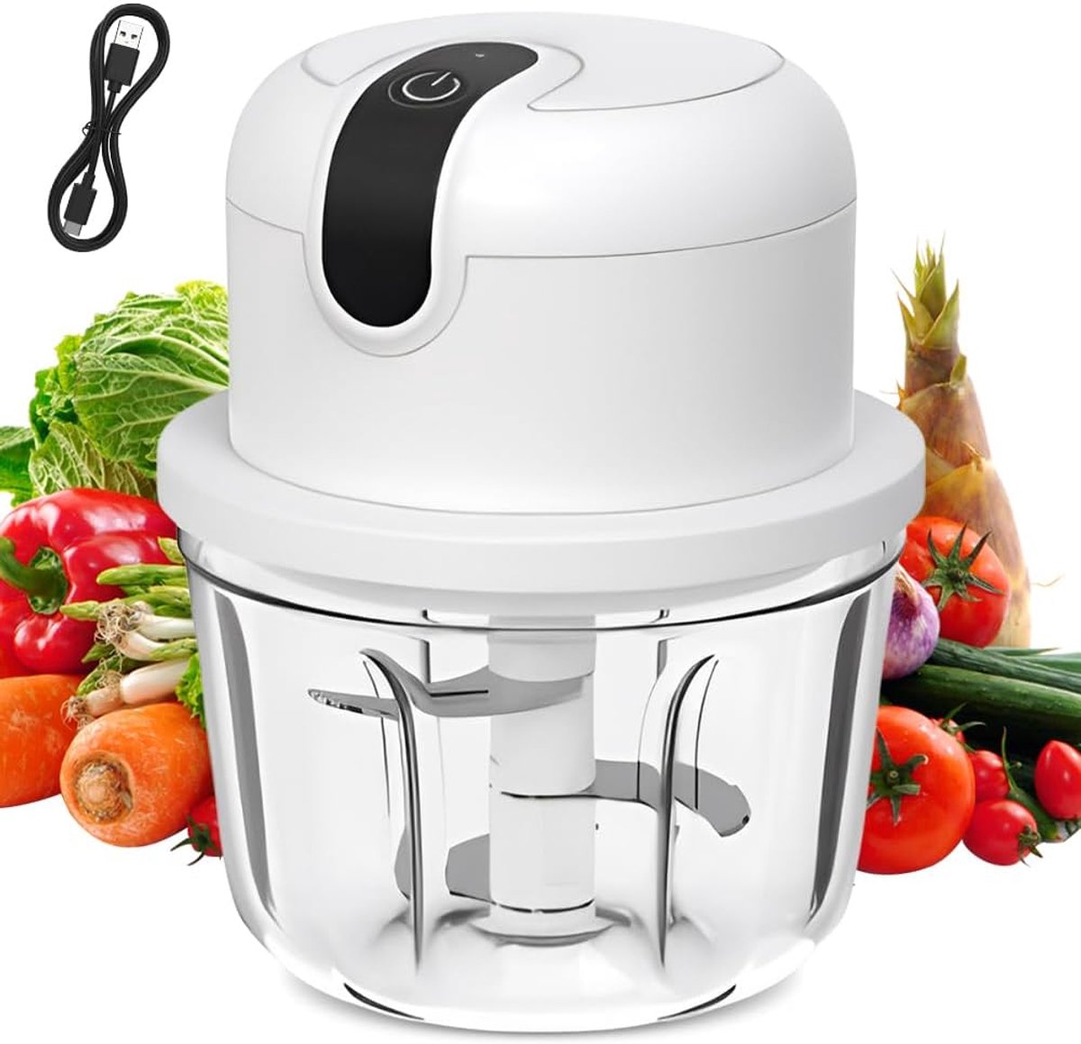 Keukenhakmolen, elektrische uienhakmolen, 350 ml, elektrische hakmolen, draadloze uienhakmolen, USB-opladen, geschikt voor uien, fruit, noten, vlees, knoflook