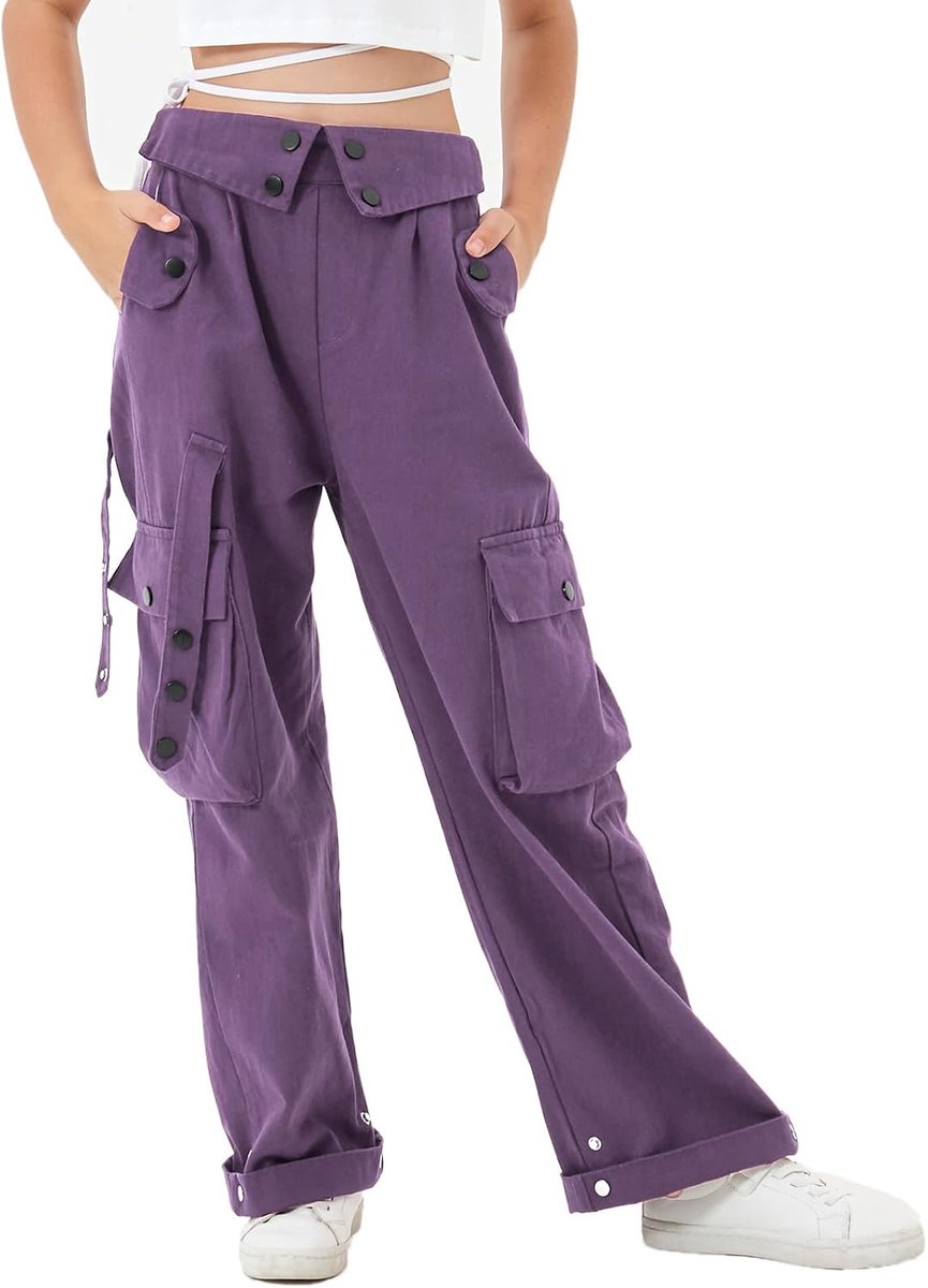 Baggy cargobroek voor meisjes, elastische taille met meerdere zakken, wijde pijpen, cargobroek voor kinderen