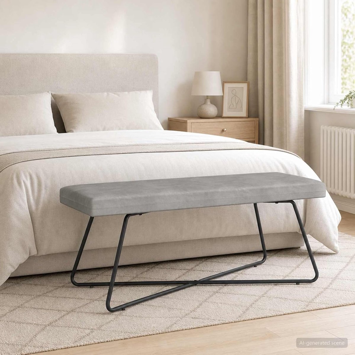 Bank lichtgrijs, 110 x 40 x 45 cm, fluwelen zitbank met rugleuning, modern design voor woonkamer en slaapkamer, stabiele gestoffeerde bank in grijs