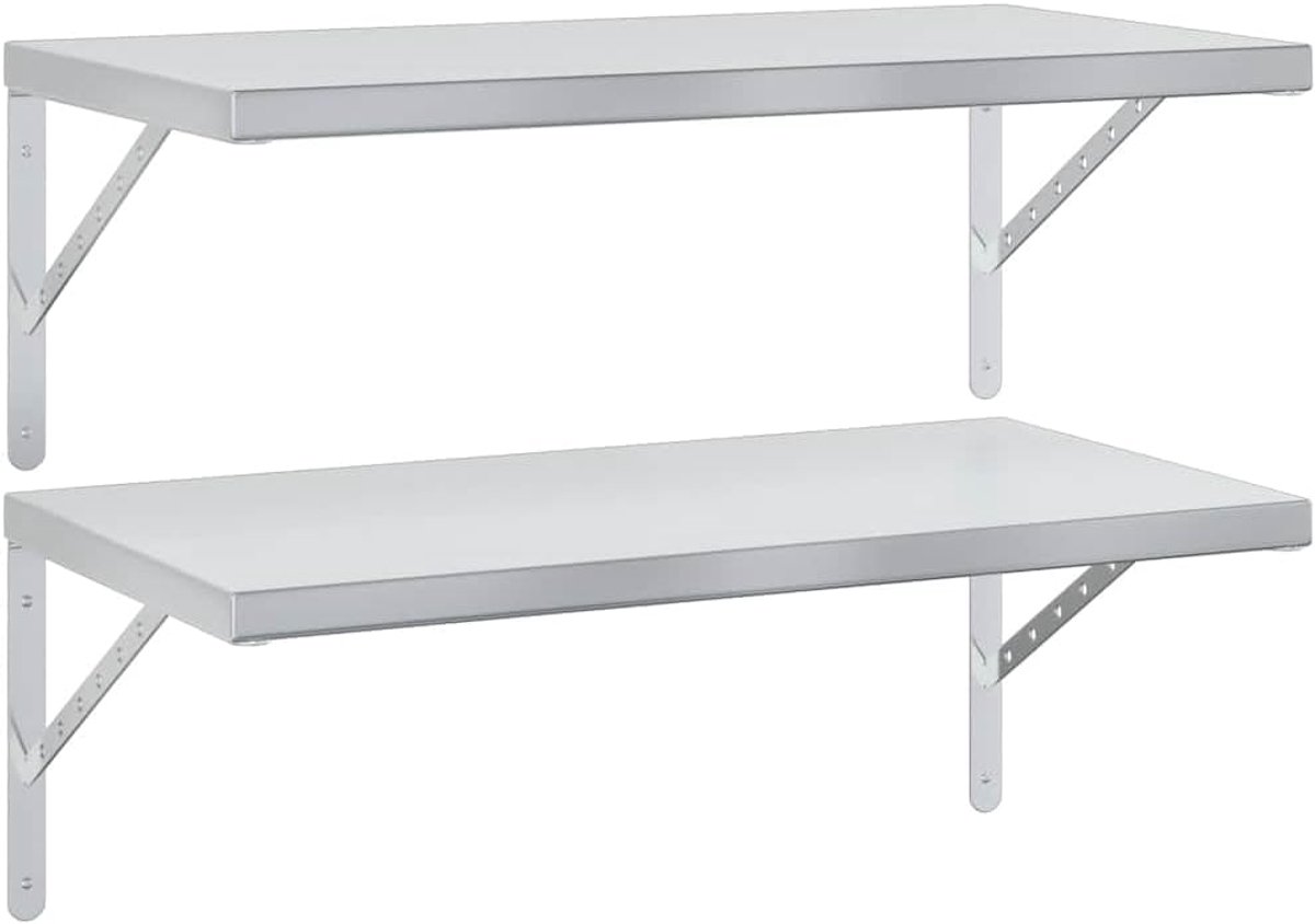 Boekenkast, badkamer, plank, plantenrek, wandplank, keuken, wandplanken, 2 stuks, 75 x 40 cm, zilverkleurig, roestvrij staal, voor woonkamer, badkamer, balkon, keuken