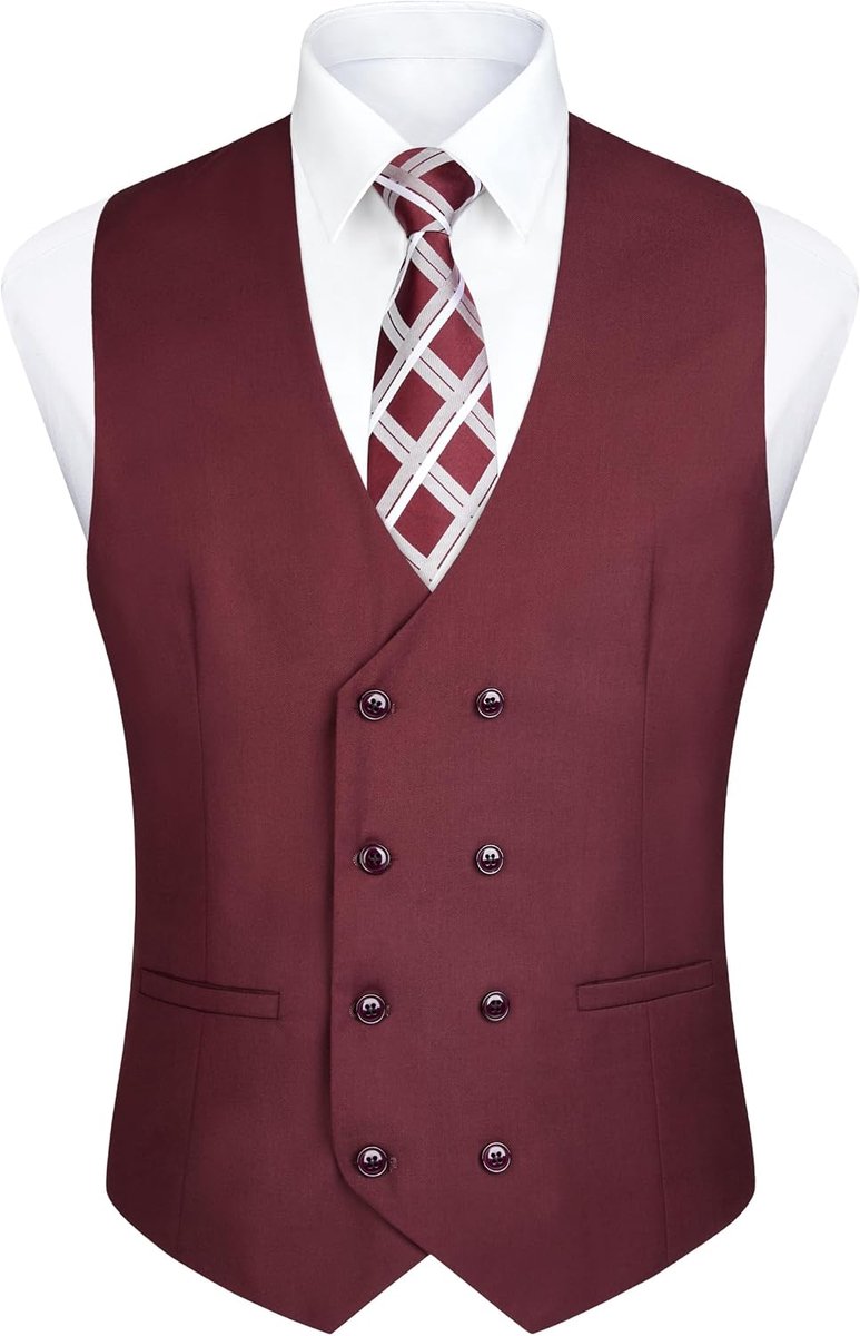 Herenvest met dubbele rij knopen en V-hals, slimfit, kostuumvest, casual formele zakelijke jurk vest