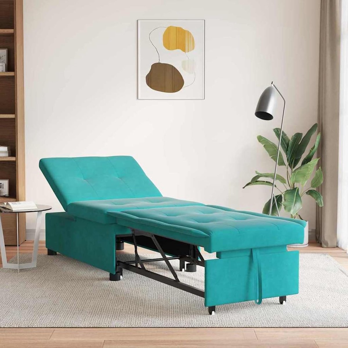 Slaapbank 3-in-1 uittrekdesign, turquoise fluweel, slaapbank, dagbed, slaapbank voor woonkamer, logeerkamer, kleine woningen