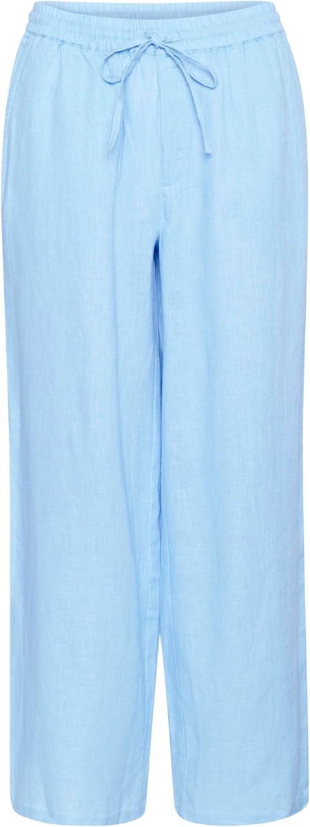 Broeken Cream Damesbroek Met Elastische Taille En Brede Pijpen Aan De Zijkant