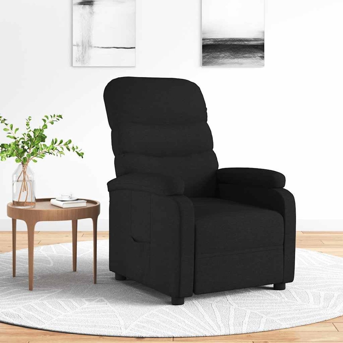 Relaxstoel met ligfunctie, verstelbare tv-stoel van stof, gestoffeerde woonkamerstoel voor ontspanning, ergonomische comfortabele stoel, zwart