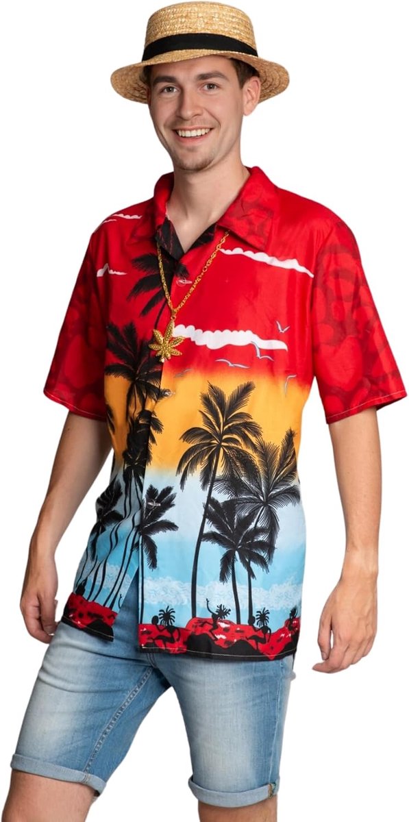 Hawaii Hemd voor Heren Palmbomen Verkleedkleding Strandfeest Zomerhemden Hawaiiaans Overhemd Hawaiian, Blauw, Rood of Geel - Maat S/M, L/XL of 2XL