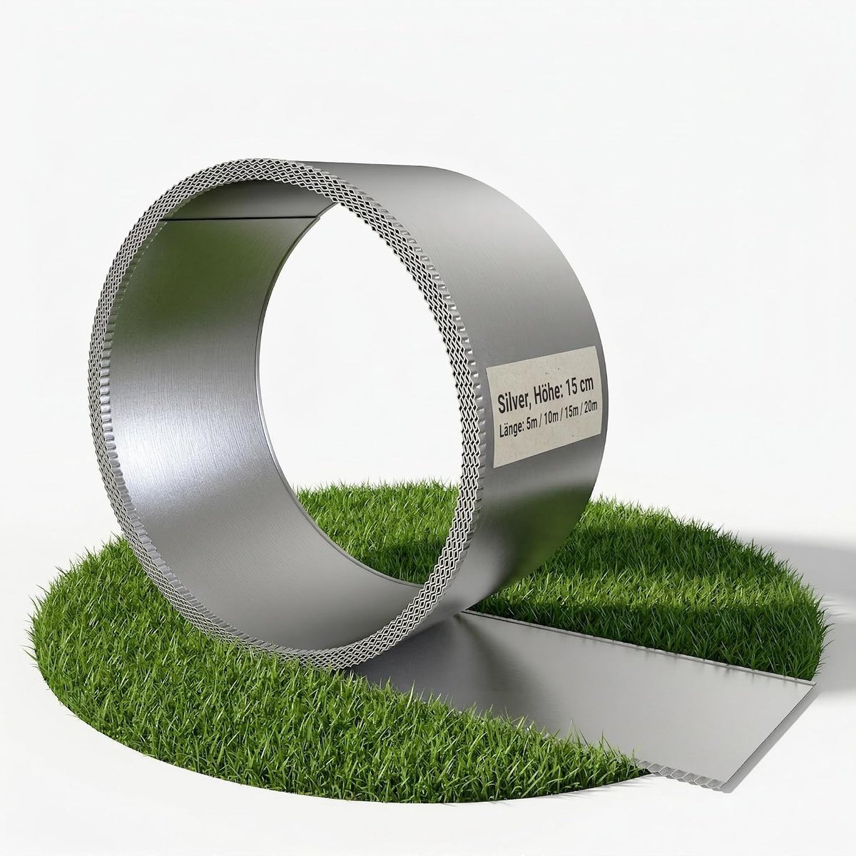 15cm, 5m zilver, metalen bloembedbegrenzing, connector