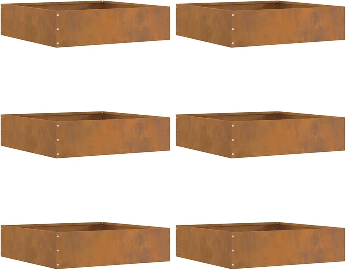 Gazonrand, 6 stuks, roestig, 50 x 50 x 13 cm, weerbestendig staal, gazonrand, bloembedomranding voor tuinbed, paden, gazonrand, voortuin, 874729