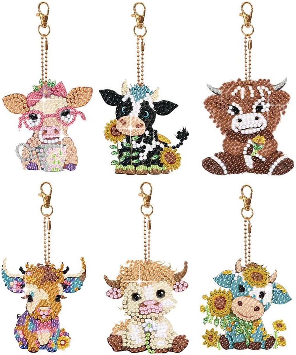 6 stuks diamant schilderij sleutelhanger kits, dubbelzijdige diamant kunst sleutelhangers voor volwassenen, doe-het-zelf diamant schilderij ornamenten kits, rugzak handtas ornamenten
