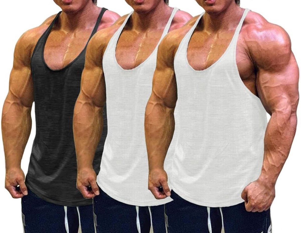 Cmdr Stringer, tanktop voor heren, Y-vormige rug, bodybuilding, sportschool, fitness, verpakking van 1 of 3 T-shirts