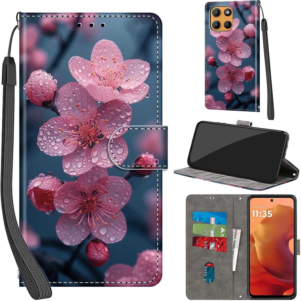 Portemonnee Telefoonhoes voor Motorola Moto G15 / G15 Power Bloemen