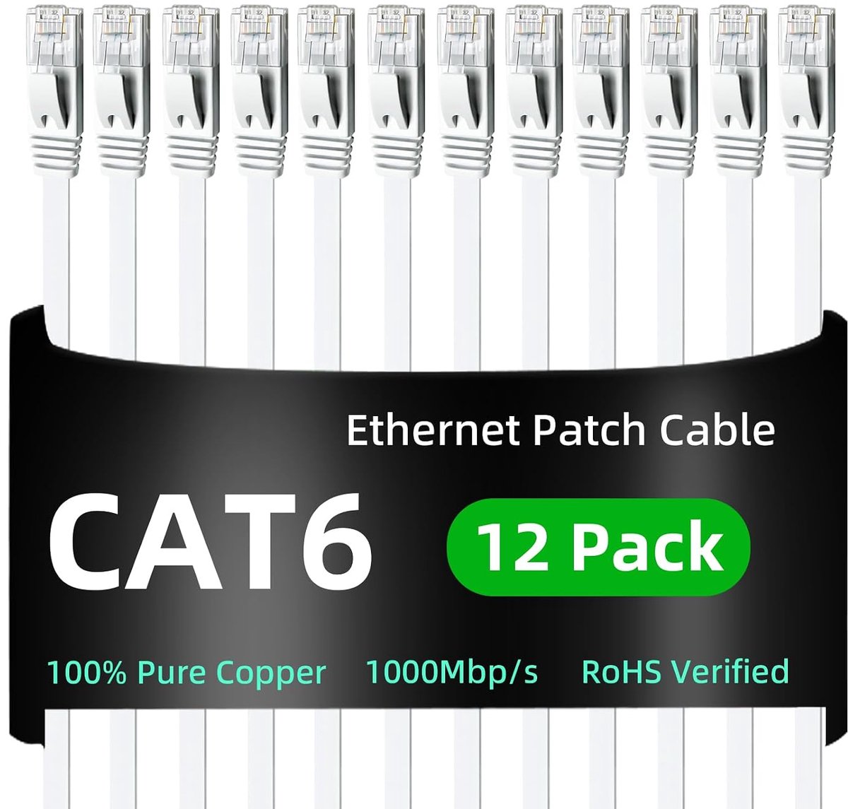 CAT6 LAN-kabel, 1000 Mbit/s platte netwerkkabel 5 m, 12 stuks, wit
