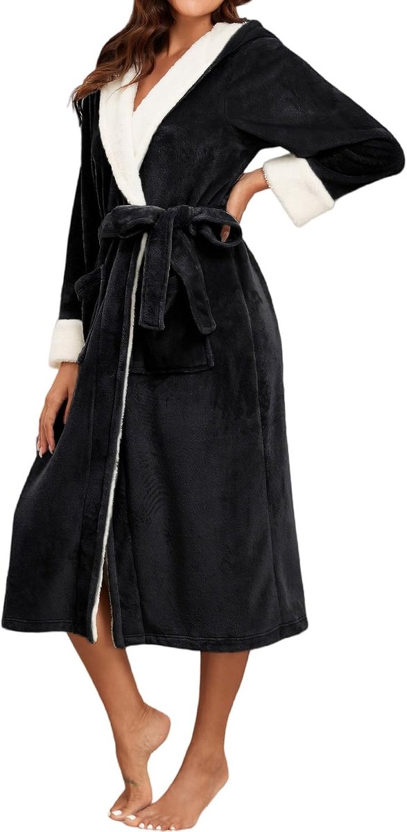 Capuchon fleece badjas winter warm pluizig Sherpa badjas voor spa douche pluche lange ochtendjas badjas gezellige nachtkleding