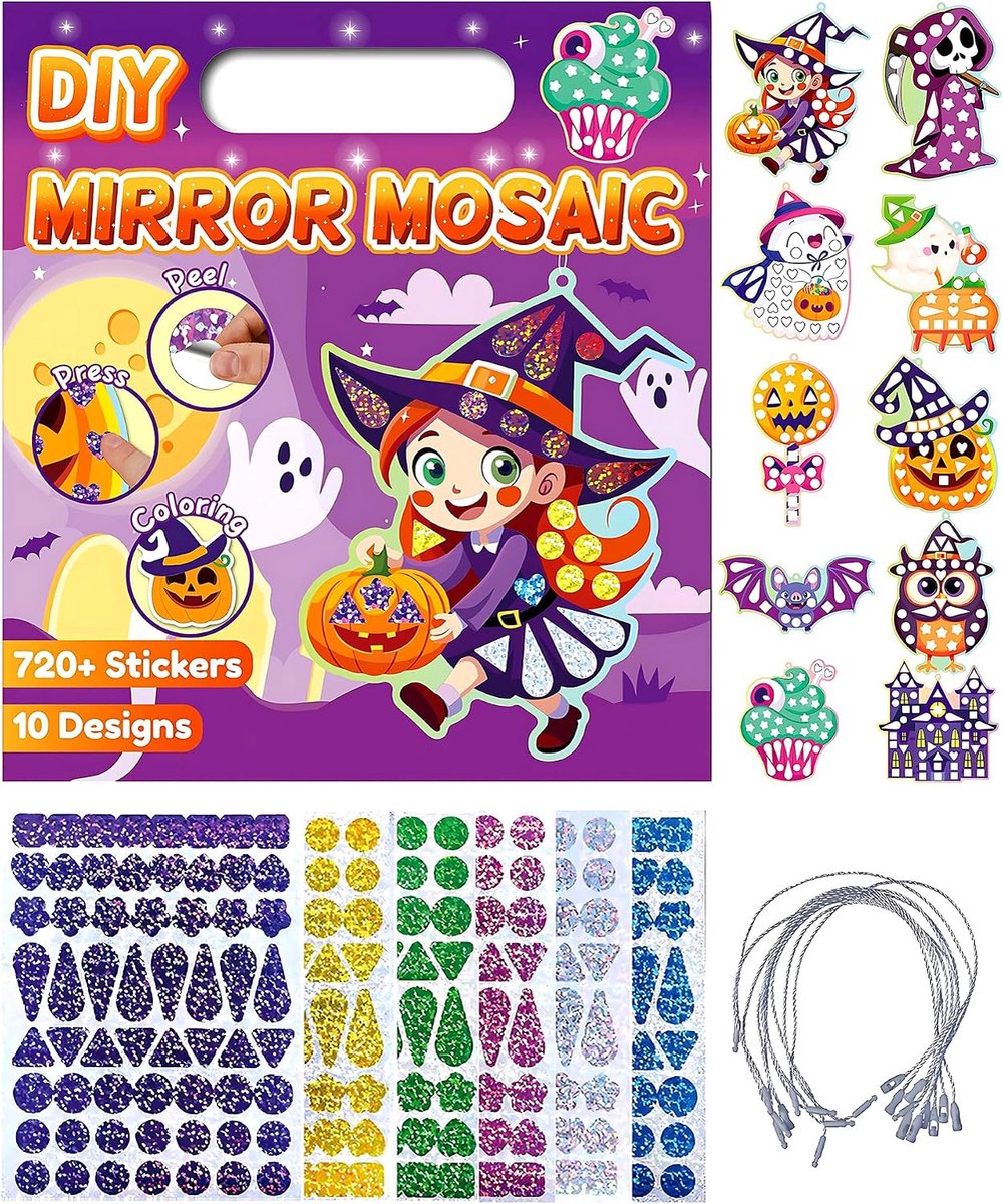 10 stuks mozaïek plakplaatjes, doe-het-zelf zelfklevende sticky mozaïek-knutselset, mozaïekstickers voor kinderen jaar (Halloween mozaïek plakafbeeldingen)