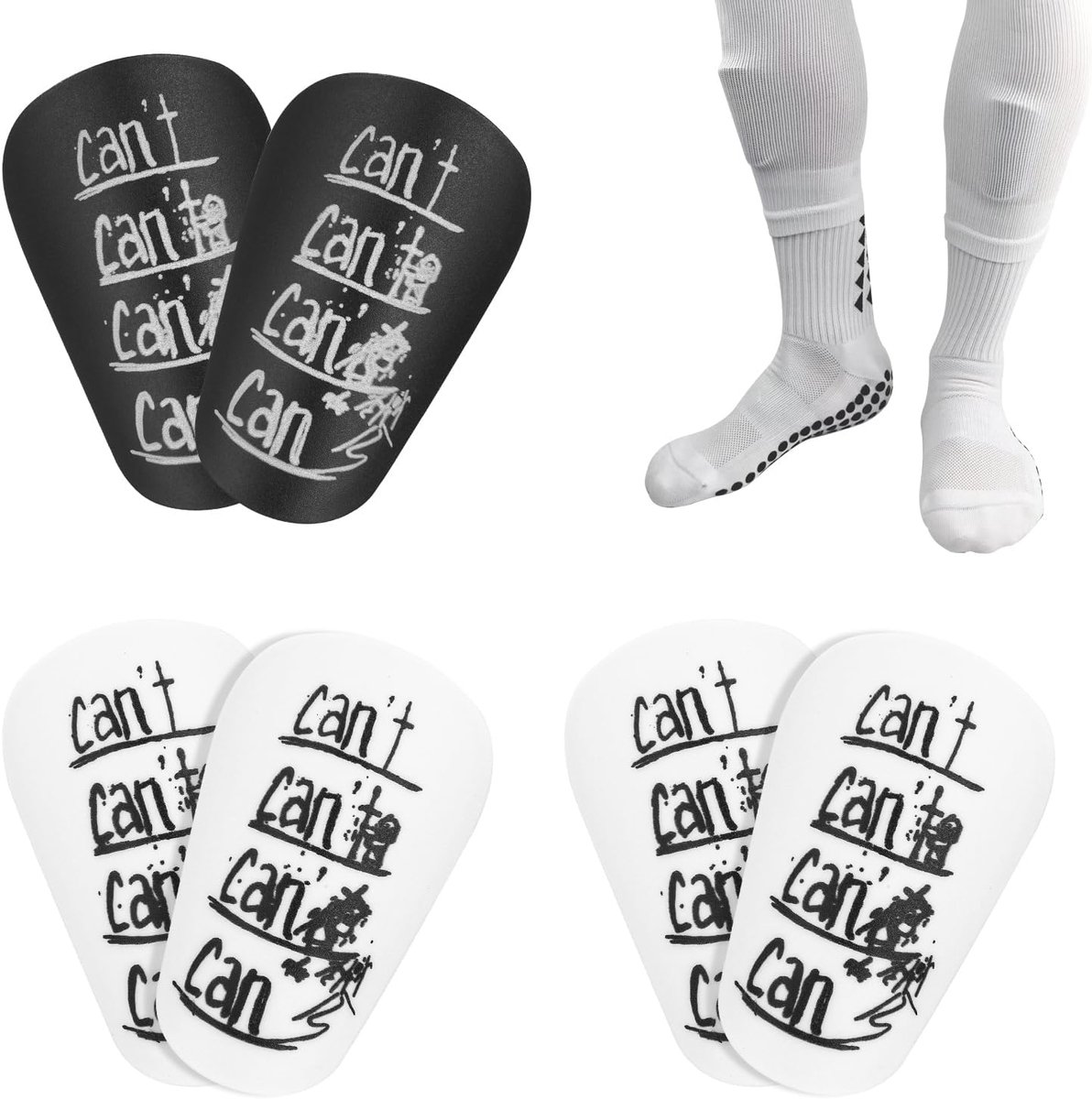 Scheenbeschermers voor Kinderen - 6 stuks Mini Voetbal Scheenbeschermers (10 x 5 cm S), Voetbal Beschermende Kleding, Lichtgewicht & Comfortabel, Zwart/Wit, voor Jongens/Meisjes