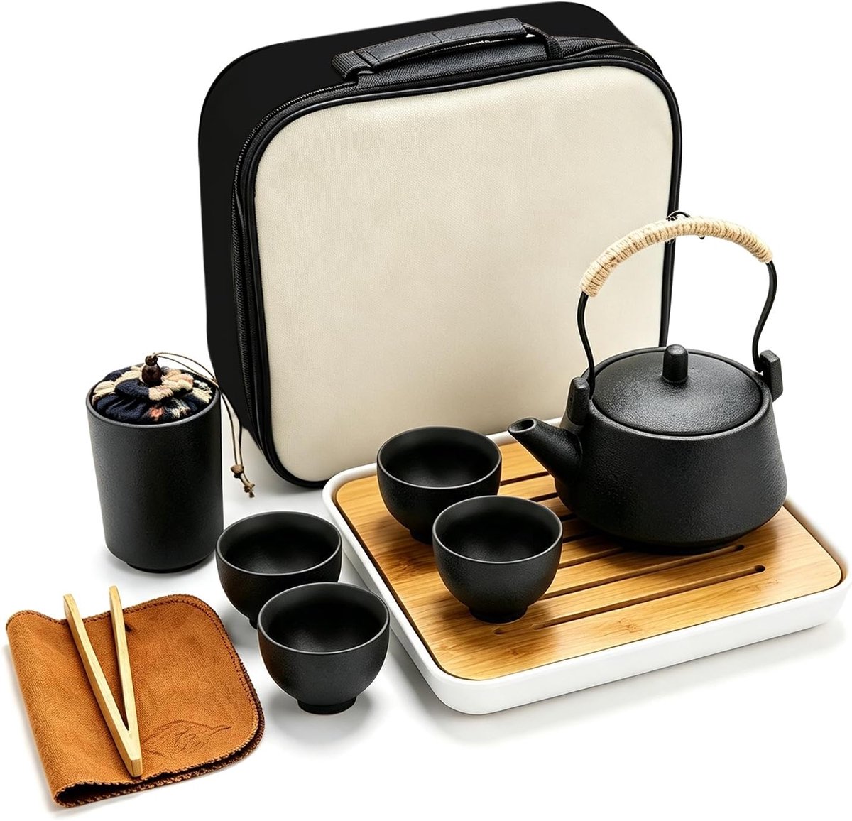 Draagbare reistheeset met reistas, mini-Chinese theeservieset, porseleinen theeservies met theepot voor reizen, thuis, cadeau voor mannen, volwassenen