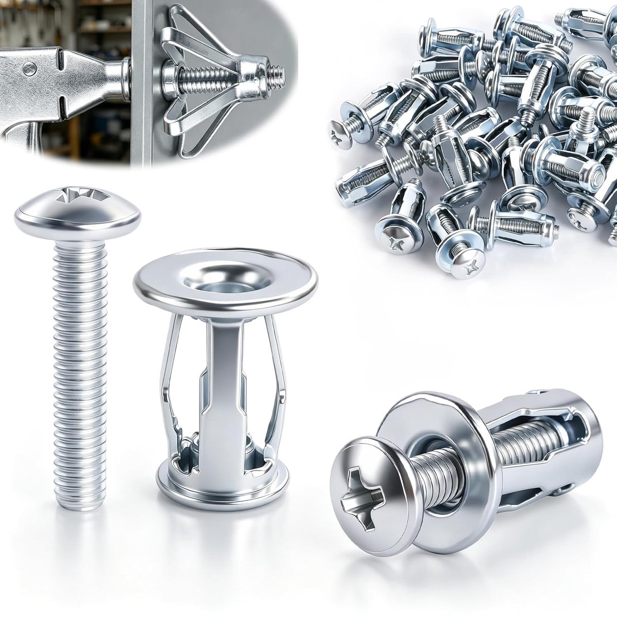 40 stuks holle holle pluggen metaal M4 x 20 mm, holle ruimte metalen anker, Petal Expansion moeren, bevestigingen, holle wandanker, gipsplaatpluggen voor holle deuren, holle wandpluggen, metalen anker