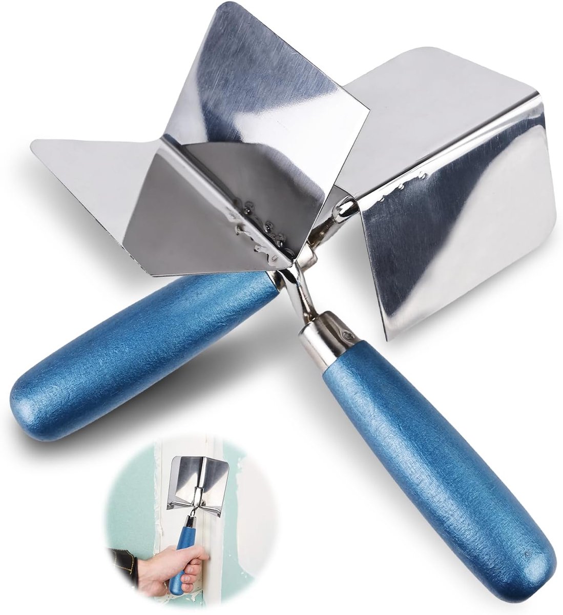Hoektroffel roestvrije hoektroffel voor gipswerk: TOATELU 2-delig hoektroffel 80 x 60 mm, buitenhoekenkels, stukadoors en hoekspatel met softgrip voor het bewerken van binnenhoeken in muren, blauw