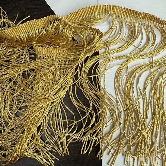 Dansband, 20 cm x 5 m, zijden franjes, kwastjes, om te naaien, knutselen, kleding, lingerie, kostuums, gordijnen, decoratie, goud A — afbeelding 4