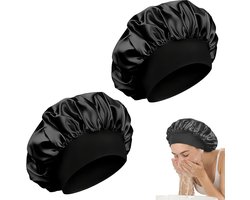Sofun 2 stuks satijnen slaapmutsen met elastische rand, gladde nachtmuts voor het behoud van het haar, praktische slaapmuts tegen kroezen