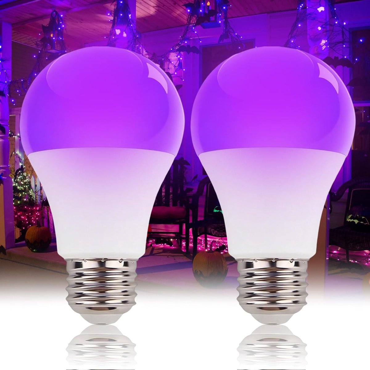 9W UV Black Light Bulbs,Purple Lighting,E27 Black Night Light Bulb 395nm Black Light for Body Paint, Children's Birthday, Halloween, Party, Disco Club for Clubs (2, white)
