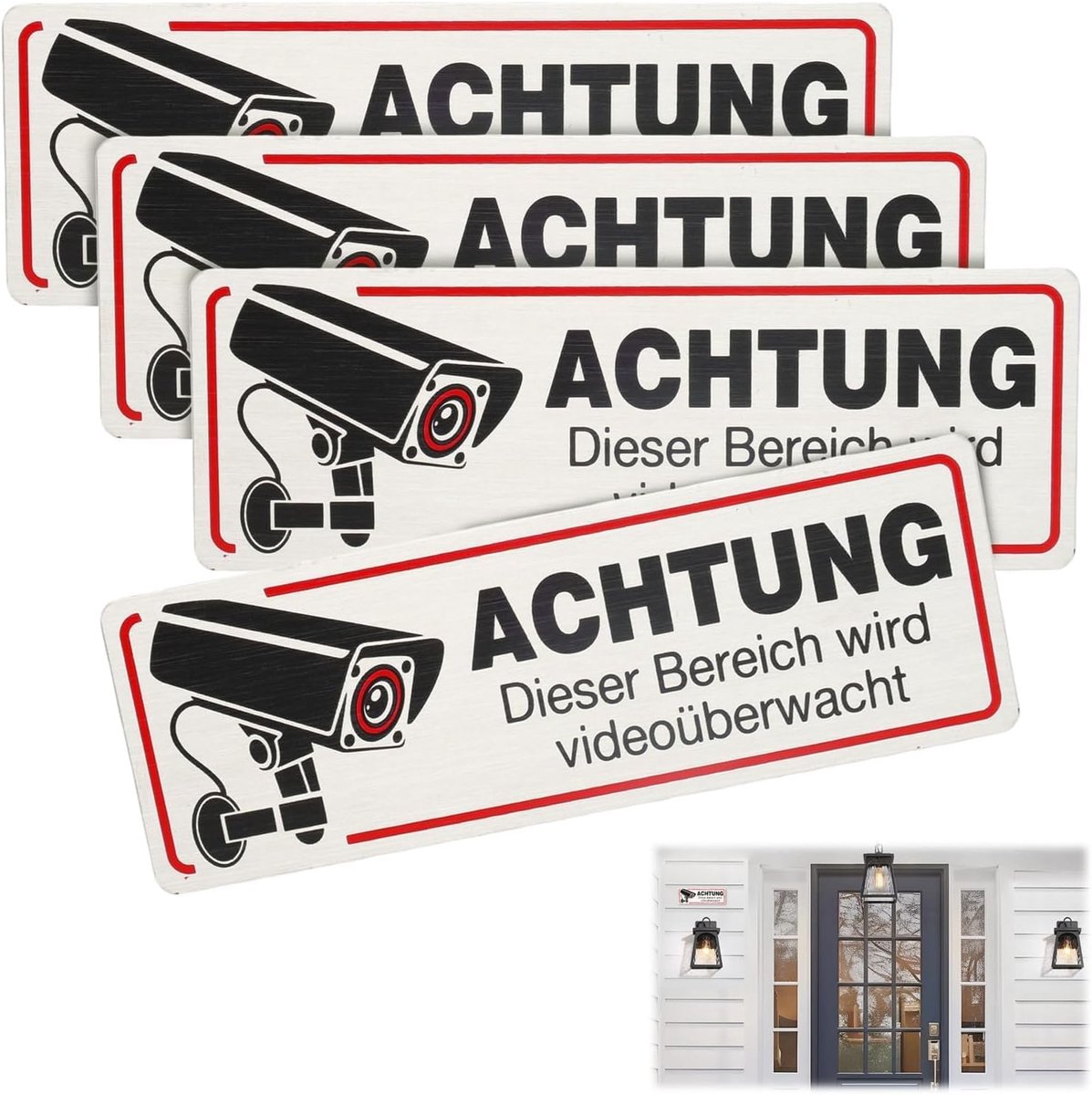 Set Van 4 Videosurveillance Sign, 12 X 4 Cm, Videobewaking Stickers, Waarschuwingsbord Voor Videobewaking Voor Binnen En Buiten, Videobewaking Bord, Videobewaking Privé Grondstuk